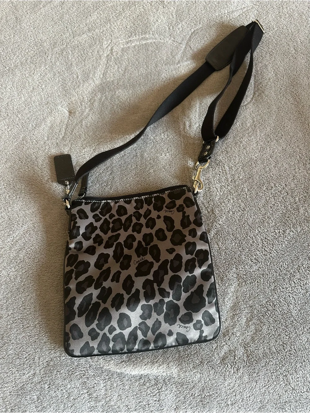 Coach Gray and Black Leopard-Print Crossbody Bag